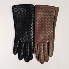 E Touch Vegan Leather Glove with Woven Design